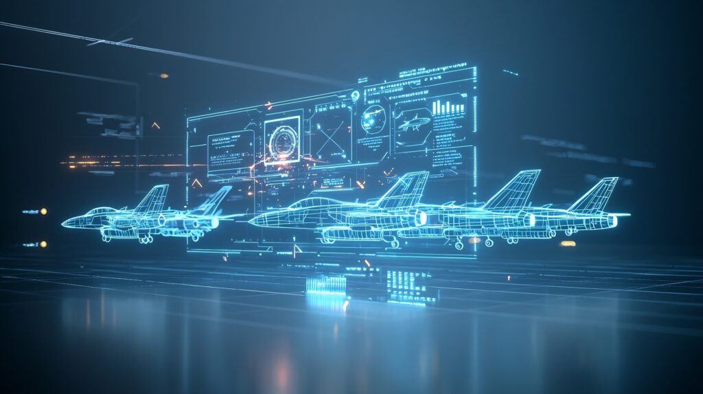 AI image of A stunning formation of sleek fighter jets representing the cutting edge of aviation technology .